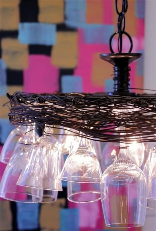 DIY ιδέες με ποτήρια κρασιού κρεμασμένο πολυέλαιο λαμπτήρα φτιάξτε μόνοι σας