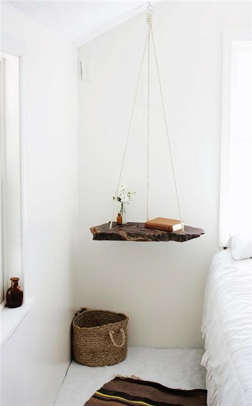 Ιδέες DIY κομοδίνο φτιάξτε μόνοι σας κρεμασμένο ξύλινο ρουστίκ λευκό υπνοδωμάτιο
