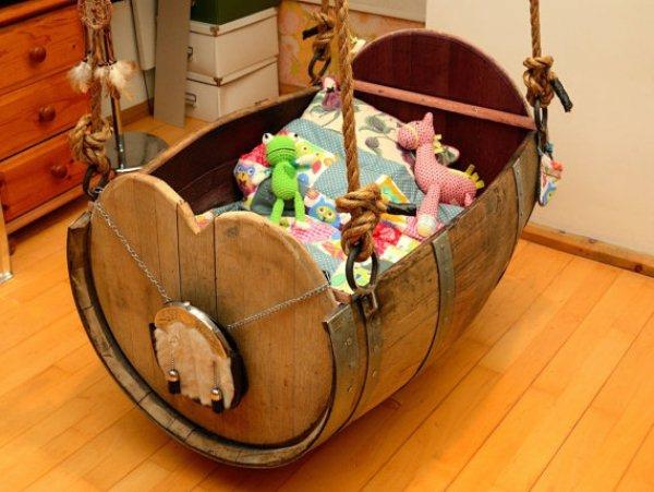 Έπιπλα DIY ξύλινο βαρέλι παιδικό δωμάτιο κρεβατάκι επίπλων χτίστε τον εαυτό σας κούνια