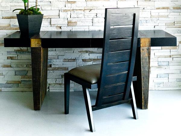 έπιπλα από μεταχειρισμένο ξύλο γνήσια καρέκλα τραπεζαρίας από μασίφ ξύλο σε μαύρο χρώμα