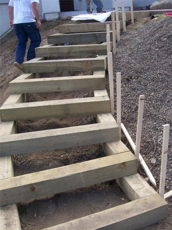 DIY project χτίστε τις δικές σας σκάλες στον κήπο από ξύλινα δοκάρια και βότσαλα