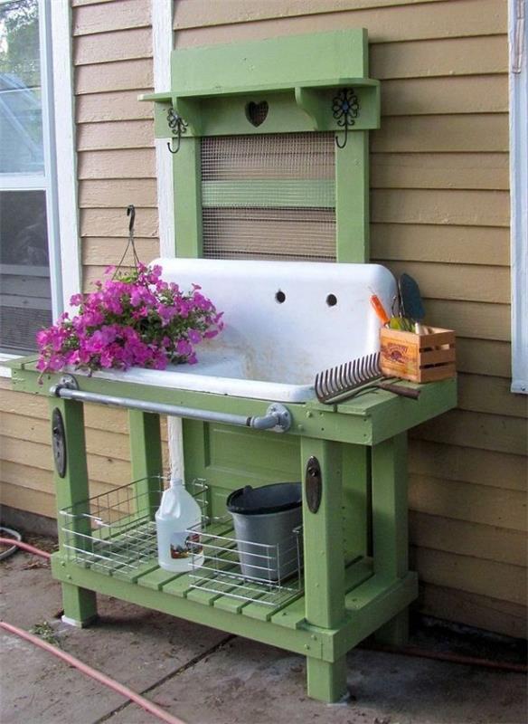 νιπτήρας diy σε πράσινο και άσπρο