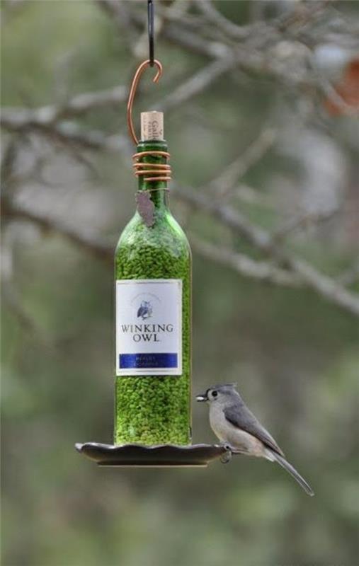 DIY πουλιά πουλιά τροφοδότη μπουκάλι κρασί διακοσμήσεις