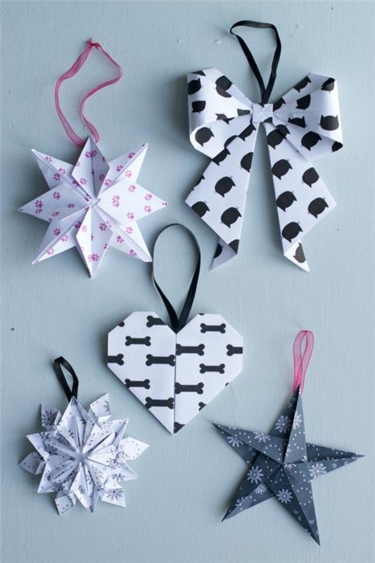 diy χριστουγεννιάτικη διακόσμηση διακοσμητικό origami μενταγιόν λευκό μαύρο