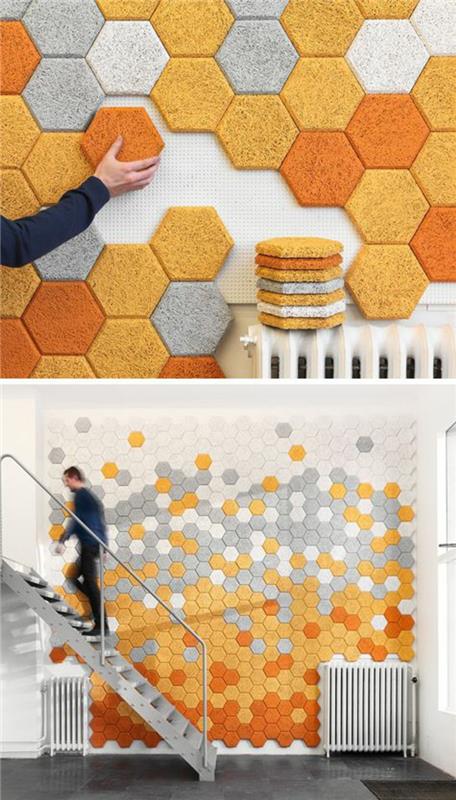 DIY σπιτικές ιδέες διακόσμηση τοίχων πλακάκια οπτικά εξάγωνα πάνελ
