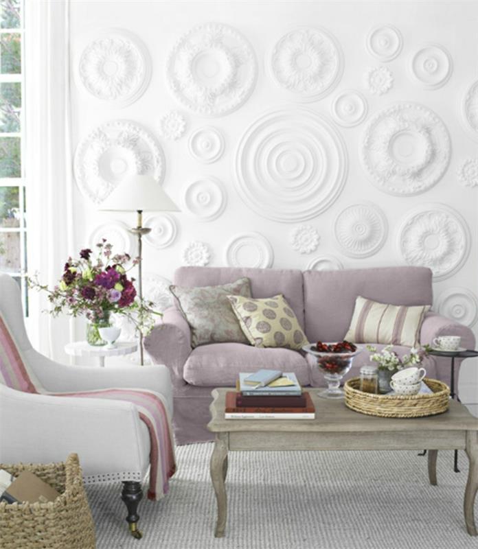 DIY σπιτικές ιδέες διακόσμηση τοίχου σχεδιασμός τοίχου λευκές ροζέτες ανακούφισης
