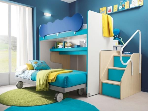 διπλό κρεβάτι σχέδιο παιδικού δωματίου σκάλες στρογγυλά χαλιά