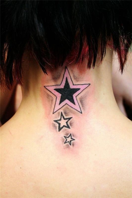τρια αστέρι τατουάζ στο λαιμό ροζ μαύρο