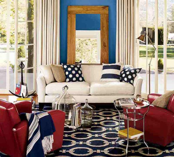 τρίχρωμα σχέδια κόκκινο λευκό μπλε σαλόνι σαλόνι καναπέ λωρίδες μαξιλάρι