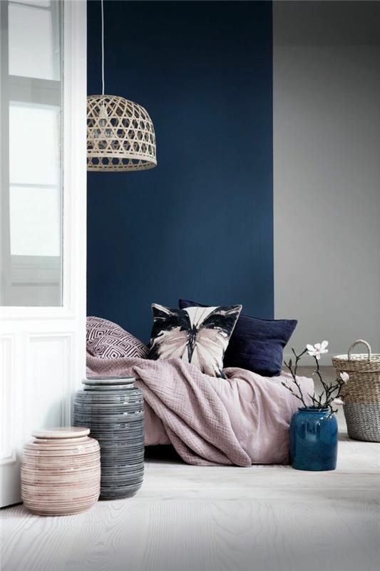 σκούρο μπλε βαφή τοίχου λεβάντα κρεβατάκι ιδέες για χρώματα κρεβατοκάμαρας
