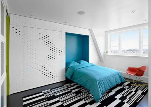 σκούρο ξύλινο δάπεδο σε μοντέρνο υπνοδωμάτιο χαλί πτυσσόμενο κρεβάτι