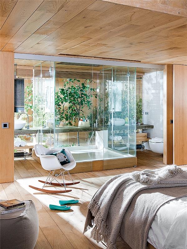 ντους στο υπνοδωμάτιο ιδέες μοντέρνο εσωτερικό σχέδιο ξύλινο γυαλί