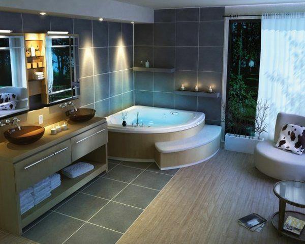 γωνιακό μπάνιο με φωτισμό υδρομασάζ