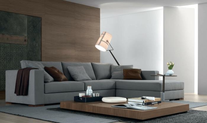 γωνιακός πάγκος γωνιακός καναπές γκρι μοντέρνος σχεδιασμός σαλονιού βοηθητικό τραπέζι