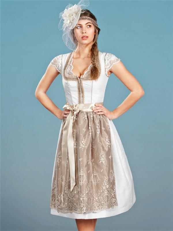 ecru wedding dirndl νυφικό φόρεμα alpenherz αξεσουάρ μαλλιών τούλι υφασμάτινο λουλούδι