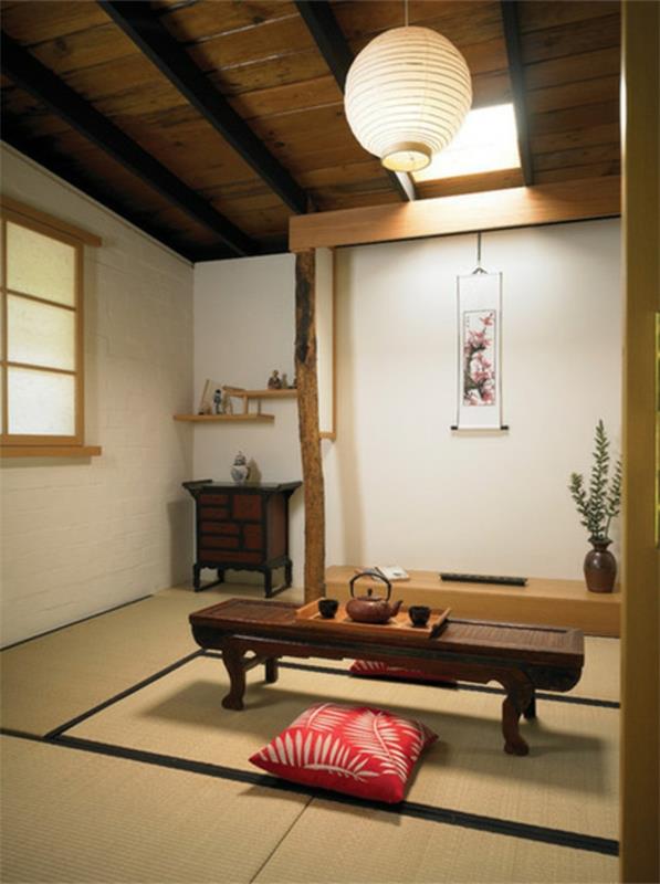 μια μαγική ατμόσφαιρα με λάμπες ξύλινα δοκάρια σιζαλ δαπέδου ιαπωνικού στιλ