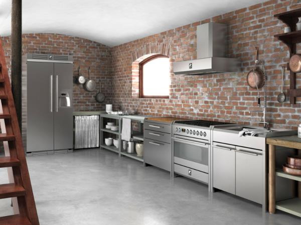 εντοιχισμένη κουζίνα ρουστίκ τοίχος από τούβλα