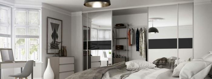όμορφες ιδέες διαβίωσης, λειτουργικά ντουλάπια στο υπνοδωμάτιο με καθρέφτες συνδυάζουν λεπτά χρώματα