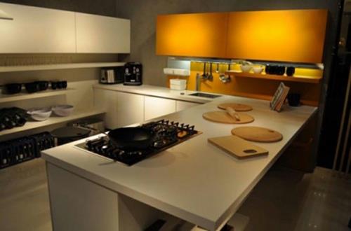 εντυπωσιακό λευκό πορτοκαλί η μικρή υφή της κουζίνας σας συμπαγής επεκτείνει τα ντουλάπια της κουζίνας