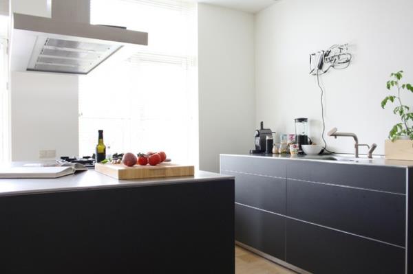 ένα διαμέρισμα με μινιμαλιστική σχεδίαση κουζίνας ευρύχωρο πάγκο κουζίνας