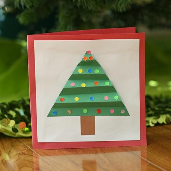 φτιάξτε απλές χριστουγεννιάτικες κάρτες με έλατα για παιδιά