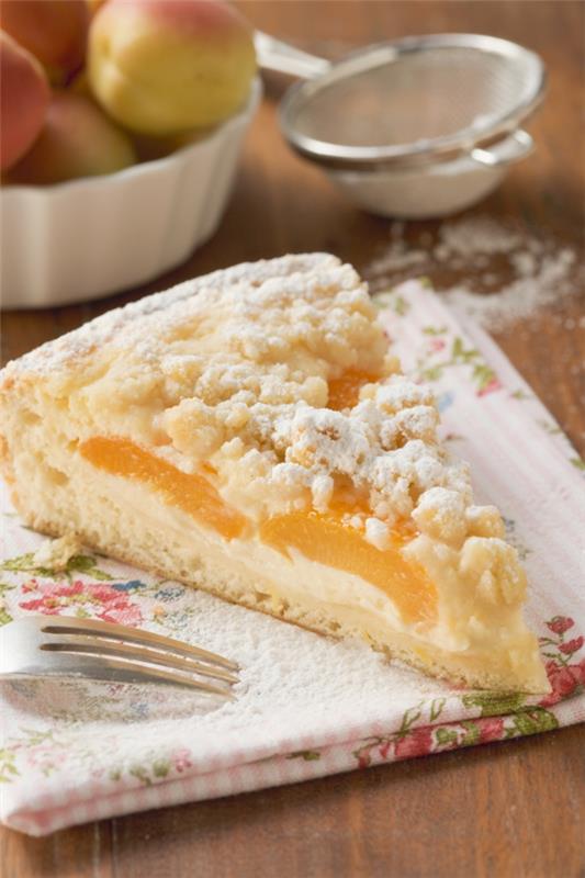 απλό κέικ crumble cake, βερίκοκα, ζάχαρη άχνη