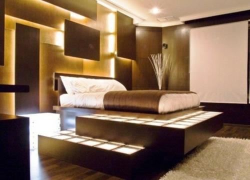 ενσωματωμένος φωτισμός τοίχου σχεδιασμός κρεβατοκάμαρα ταπετσαρία κρεβάτι