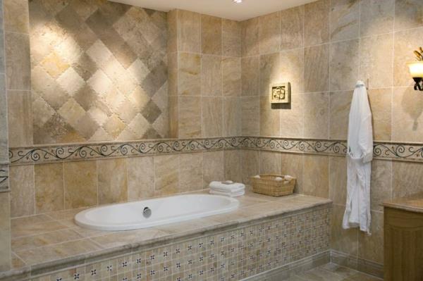 ενσωματωμένα πλακάκια μπανιέρας πλακάκια μοτίβο πλακάκια τοίχου μπάνιου μπεζ ξύλινη εμφάνιση