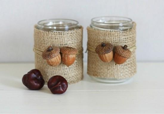 Mason jar διακοσμήσεις κάστανα που μαζεύουν βελανίδια