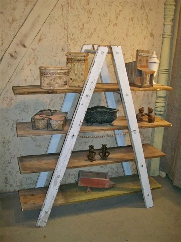 Ανακύκλωση ιδεών επίπλωση παραδείγματα diy ιδέες ξύλινη σκάλα έμμεσου φωτισμού τοίχο ράφι υπόγειο