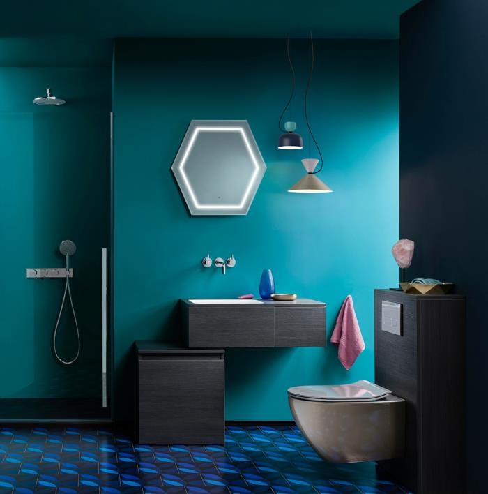χρώμα τυρκουάζ χρώμα παραδείγματα σχεδιασμού επίπλων τάση χρώμα σχεδιασμός τοίχου σχεδιασμός τοίχου μπλε-πράσινο μπάνιο