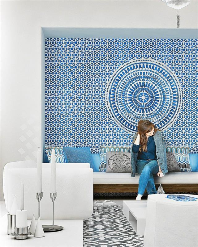 τάση χρώμα σχεδιασμός τοίχου σχεδιασμός τοίχου μπλε-πράσινο μαρόκο
