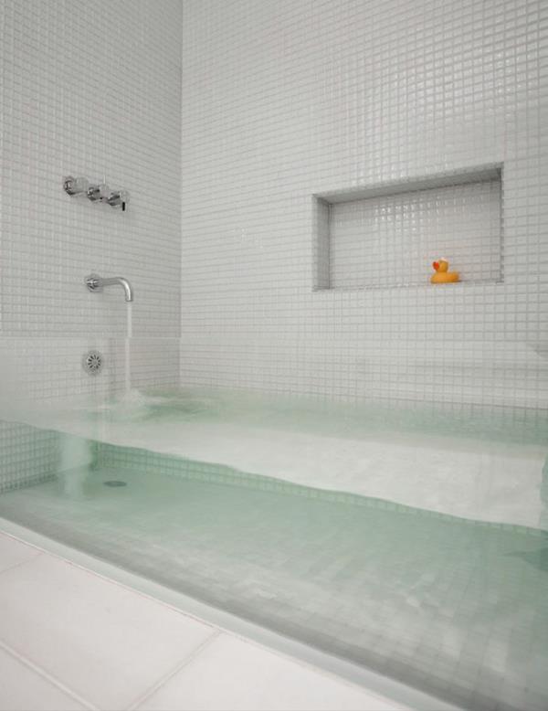 εσωτερικές ιδέες σχεδιασμού μπάνιου γυάλινη μπανιέρα διαφανής