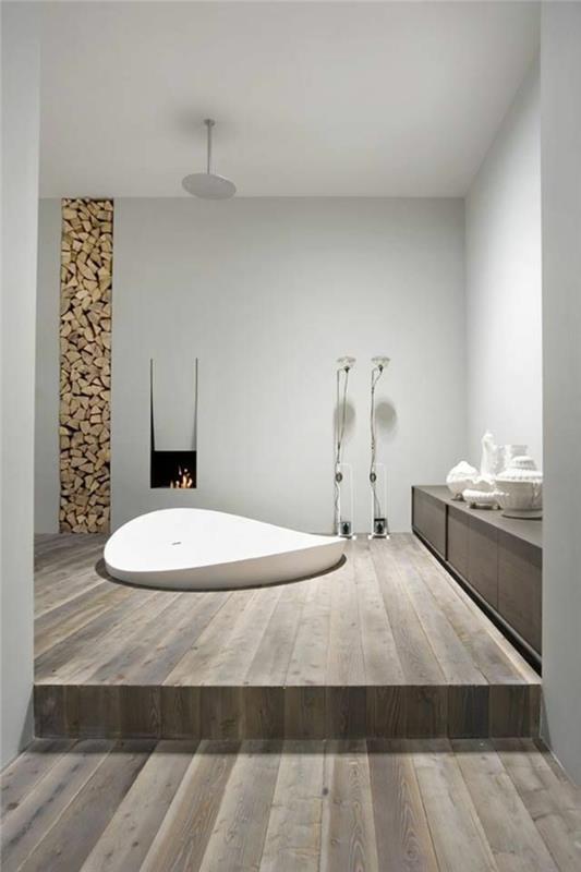 ιδέες επίπλωσης μπάνιο σχεδιασμός τζάκι ασυνήθιστη μπανιέρα