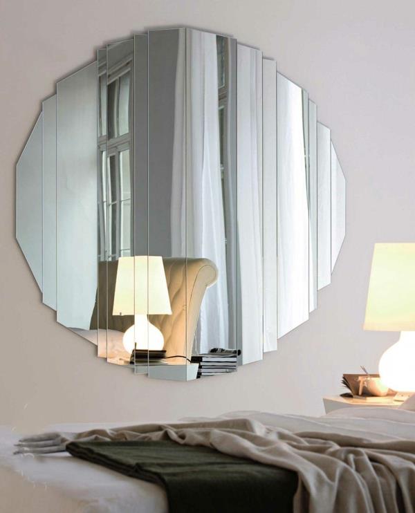 ιδέες επίπλωσης κρεβατοκάμαρα στρογγυλό καθρέφτη τοίχου