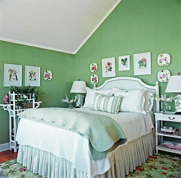 ιδέες χρώματος υπνοδωμάτιο κεκλιμένη οροφή πράσινοι τοίχοι
