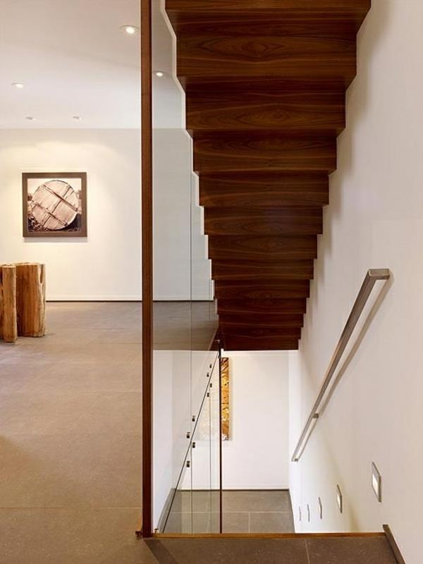 ιδέες επίπλωσης ξύλινες σκάλες γυάλινη διακόσμηση κιγκλιδωμάτων
