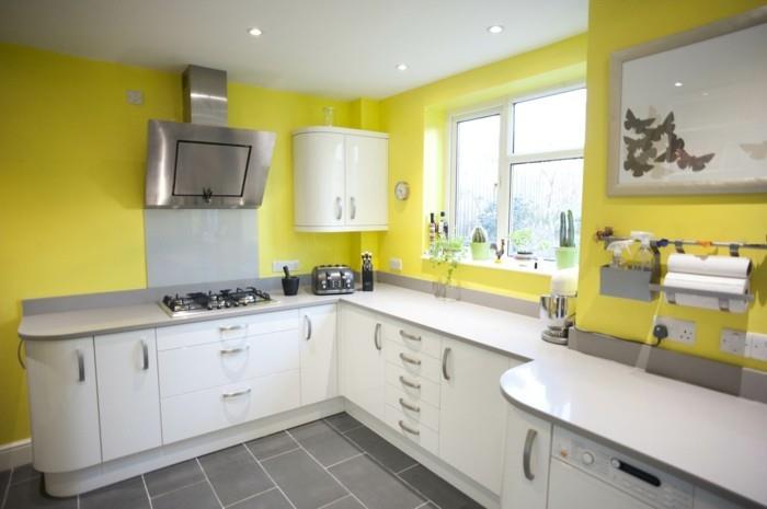ιδέες διακόσμησης με κίτρινο χρώμα οι τοίχοι της κουζίνας σε κίτρινο χρώμα