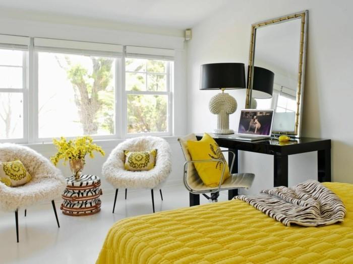 επίπλωση ιδεών σε κίτρινο και λευκό σχέδιο το υπνοδωμάτιο