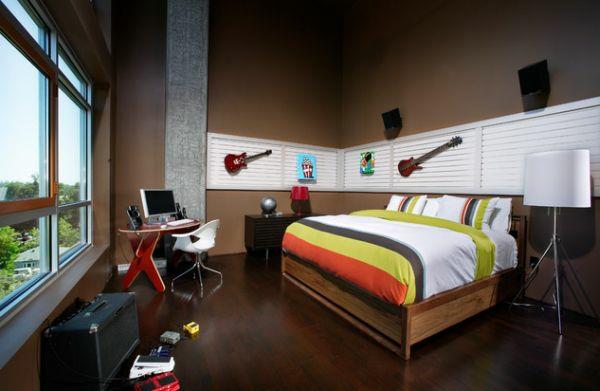νεανικό δωμάτιο αγόρια διακόσμηση ιδέες κιθάρες κρεβάτι