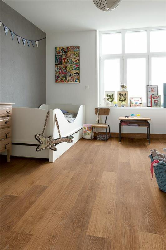 ιδέες επίπλωσης παιδικό δωμάτιο επίπλωση laminate δάπεδο γκρι τοίχου προφοράς