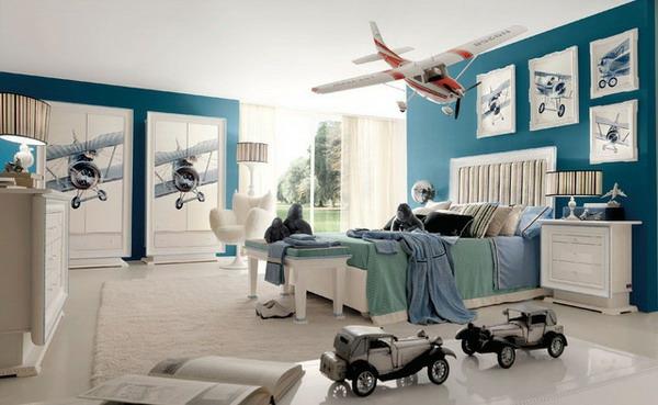 ιδέες επίπλωσης παιδικό δωμάτιο ευρύχωρο εσωτερικό μπλε τοίχο προφοράς