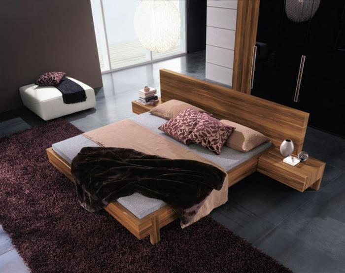 επίπλωση ιδεών υπνοδωμάτιο λειτουργικό κρεβάτι χαλί καφέ τοίχοι