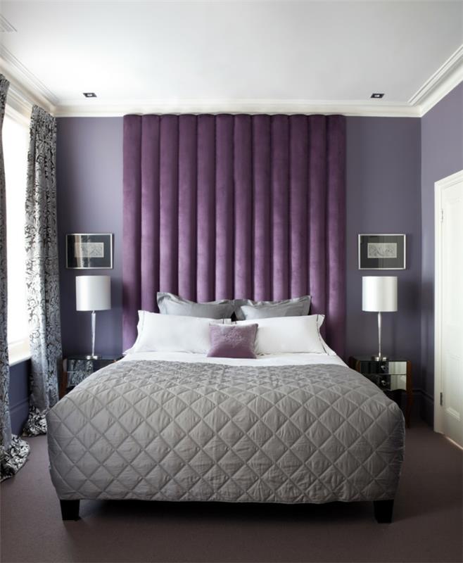 ιδέες επίπλωσης κρεβατοκάμαρα μοβ αποχρώσεις κομψό κρεβάτι επίπλωση ενός μικρού υπνοδωματίου