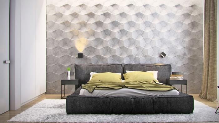 ιδέες διακόσμησης υπνοδωμάτιο όμορφη προφορά τοίχου υφή πράσινες πινελιές