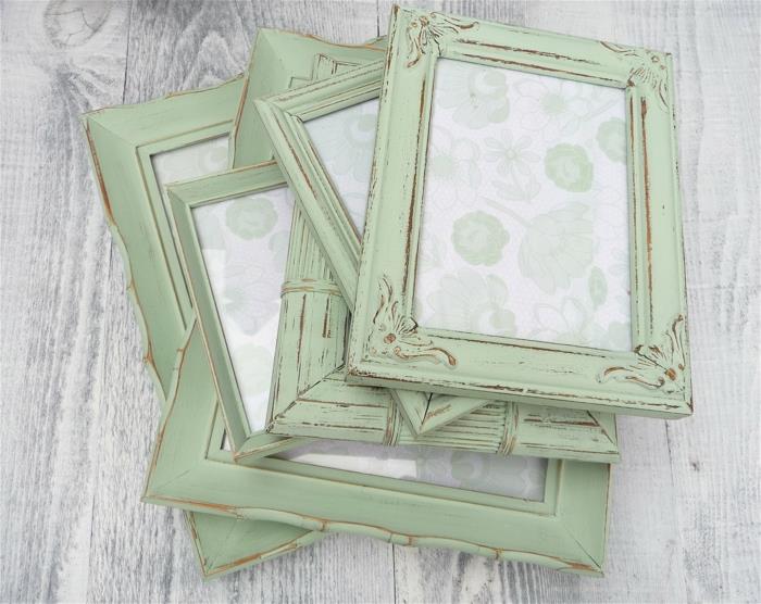 ιδέες επίπλωσης shabby chic deco αξεσουάρ σπιτιού κορνίζα μέντα πράσινο