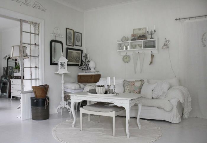 ιδέες επίπλωσης shabby chic σαλόνι στρογγυλό χαλί