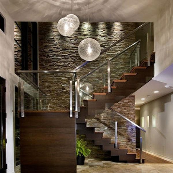 επίπλωση ιδεών σκάλες και σχεδιασμός τοίχου μοντέρνα κρεμαστά φώτα