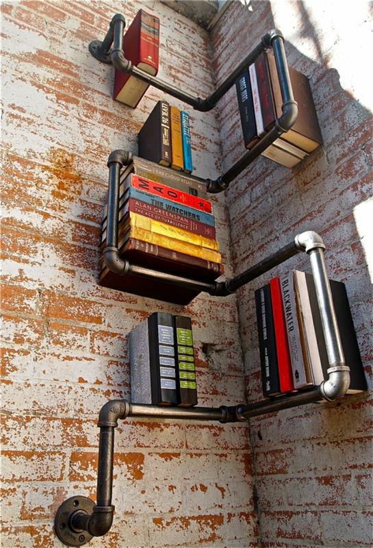 επίπλωση ιδεών-βιβλιοθήκες ζωντανών σωλήνων DIY βιομηχανικού στυλ σαλονιού επίπλωση σπιτιού ιδέα