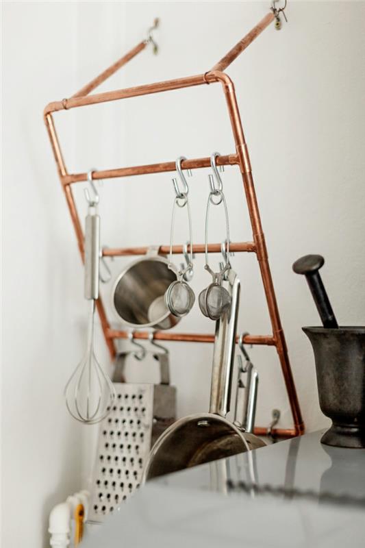 ιδέες επίπλωσης ζωντανός σωλήνας χάλκινα σκεύη κουζίνας επίπλωση κουζίνας βιομηχανικό στυλ